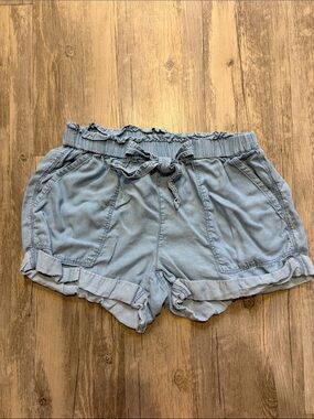 aerie Light Blue High-Waist Ruffle Drawstring Shorts